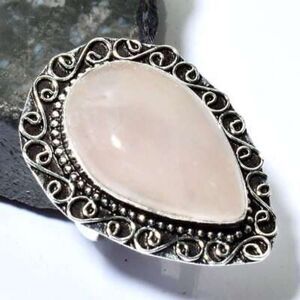 Rose Quartz Ethnic Handmade Ring Jewelry US Size 6.75